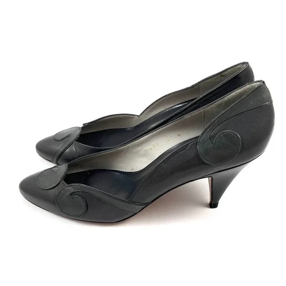 1970's EVAN PICONE gray leather swirl unique high heel pumps - Picture 14 of 15